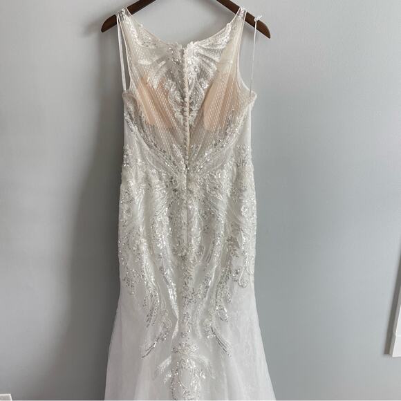 Martha Blanc | Women’s Wedding Dress Sleeveless Button Back Sheer Sequins Train - Picture 11 of 15